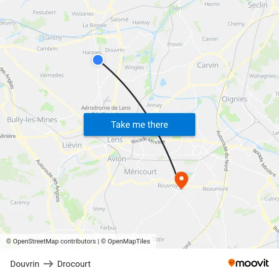 Douvrin to Drocourt map