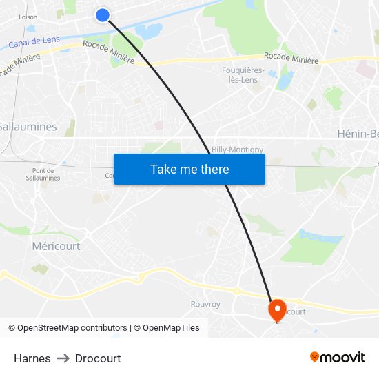 Harnes to Drocourt map