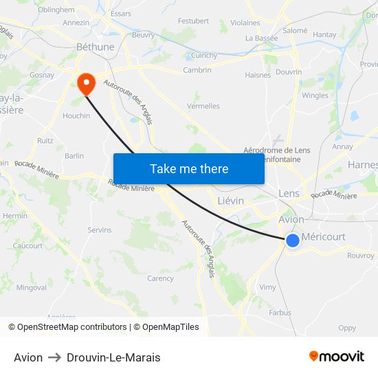 Avion to Drouvin-Le-Marais map