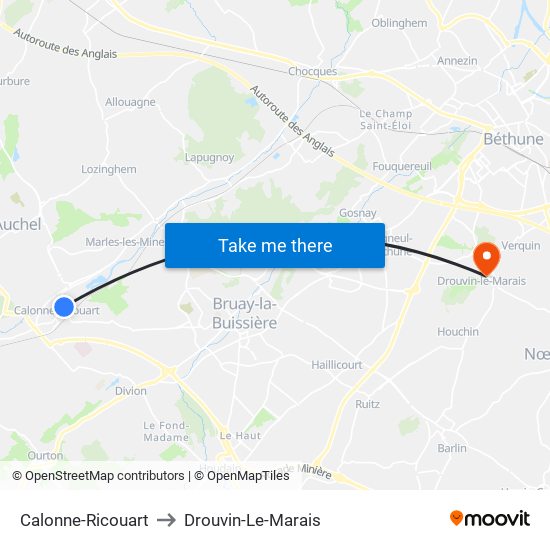 Calonne-Ricouart to Drouvin-Le-Marais map