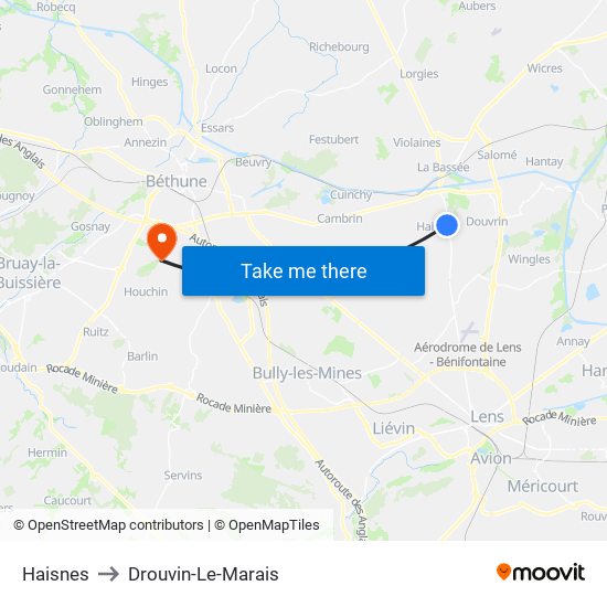 Haisnes to Drouvin-Le-Marais map