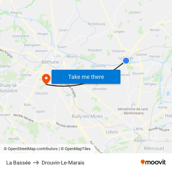 La Bassée to Drouvin-Le-Marais map