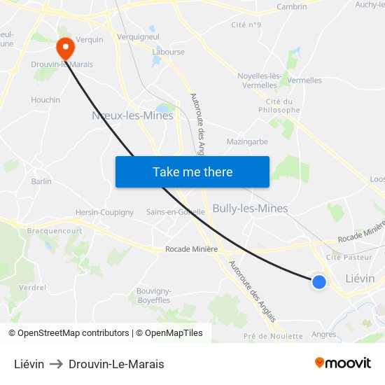 Liévin to Drouvin-Le-Marais map