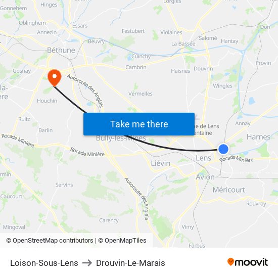 Loison-Sous-Lens to Drouvin-Le-Marais map