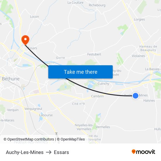 Auchy-Les-Mines to Essars map