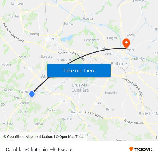 Camblain-Châtelain to Essars map