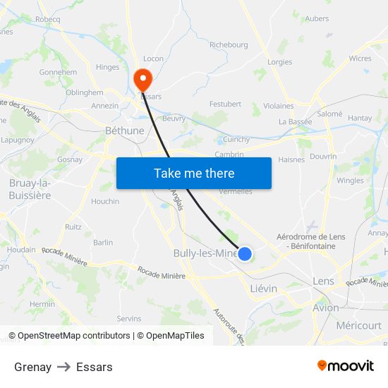 Grenay to Essars map