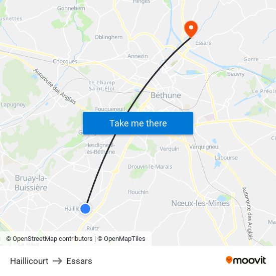 Haillicourt to Essars map