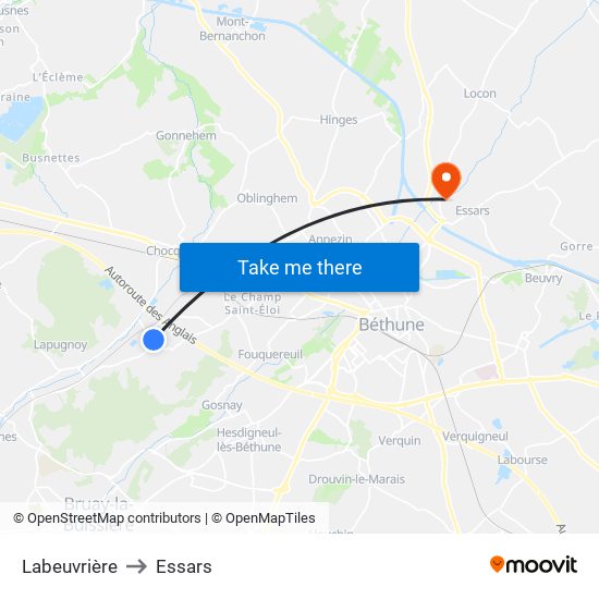 Labeuvrière to Essars map