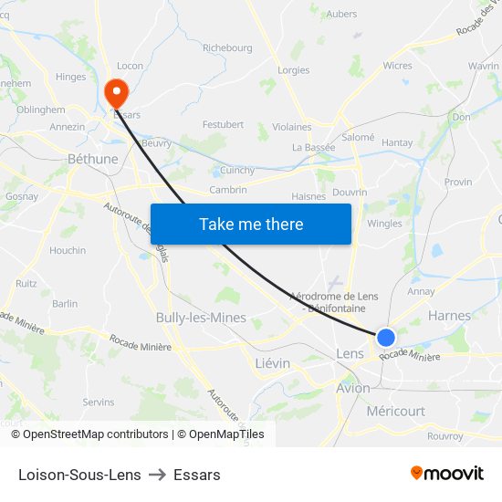 Loison-Sous-Lens to Essars map