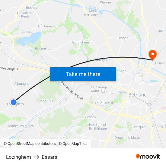 Lozinghem to Essars map