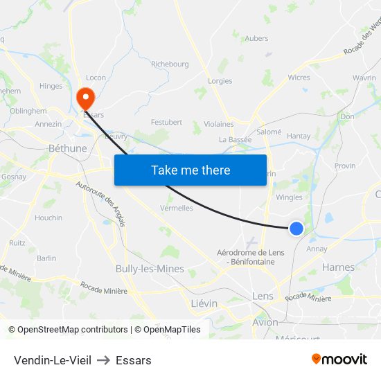 Vendin-Le-Vieil to Essars map
