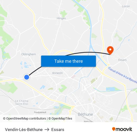 Vendin-Lès-Béthune to Essars map