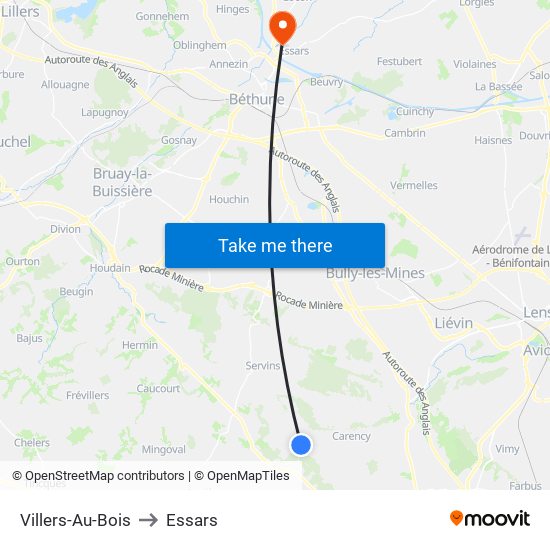 Villers-Au-Bois to Essars map