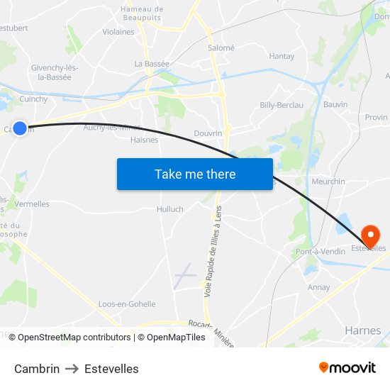 Cambrin to Estevelles map