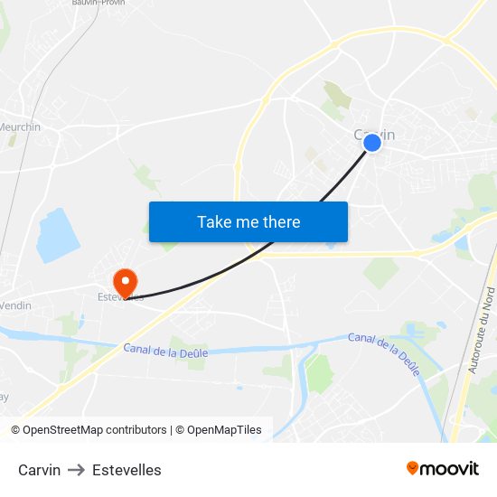 Carvin to Estevelles map