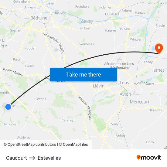 Caucourt to Estevelles map