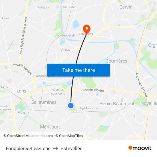 Fouquières-Lès-Lens to Estevelles map