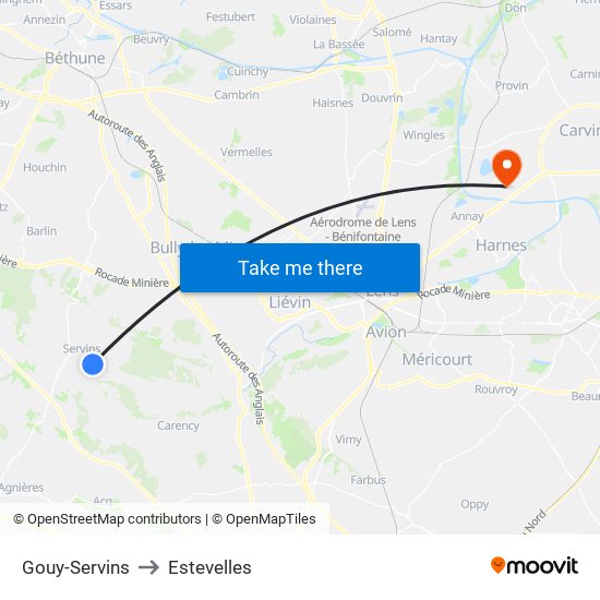 Gouy-Servins to Estevelles map
