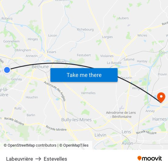 Labeuvrière to Estevelles map