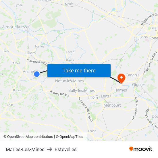 Marles-Les-Mines to Estevelles map