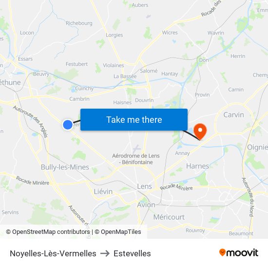 Noyelles-Lès-Vermelles to Estevelles map