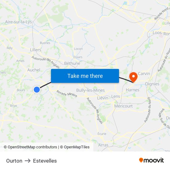 Ourton to Estevelles map