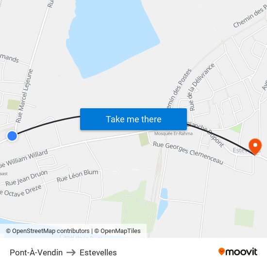 Pont-À-Vendin to Estevelles map