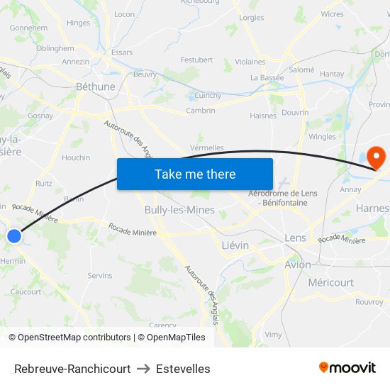 Rebreuve-Ranchicourt to Estevelles map