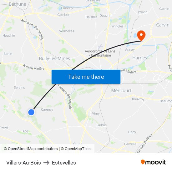 Villers-Au-Bois to Estevelles map
