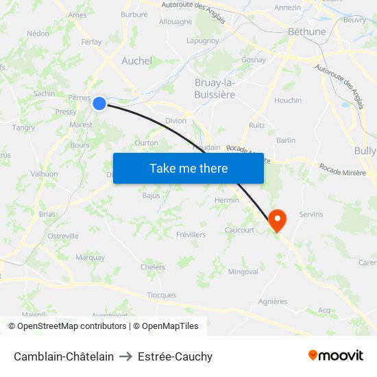 Camblain-Châtelain to Estrée-Cauchy map