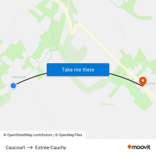 Caucourt to Estrée-Cauchy map