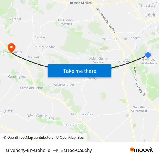 Givenchy-En-Gohelle to Estrée-Cauchy map