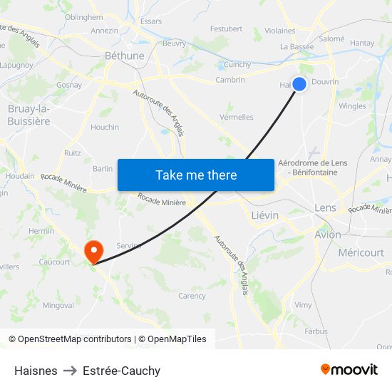 Haisnes to Estrée-Cauchy map