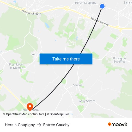 Hersin-Coupigny to Estrée-Cauchy map