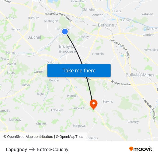 Lapugnoy to Estrée-Cauchy map