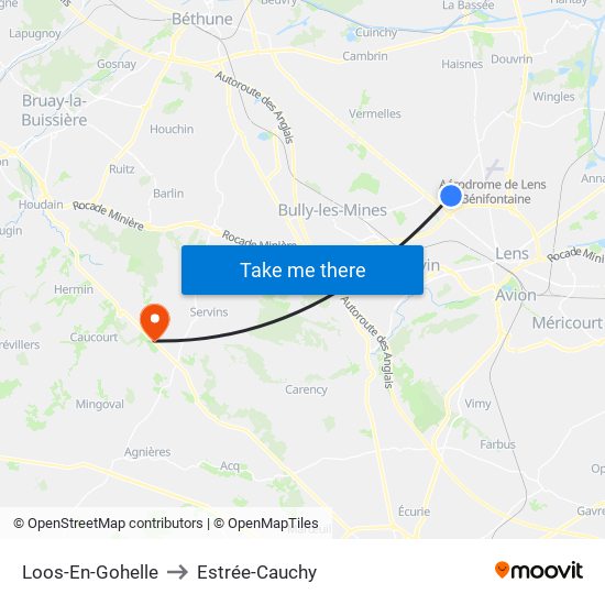 Loos-En-Gohelle to Estrée-Cauchy map