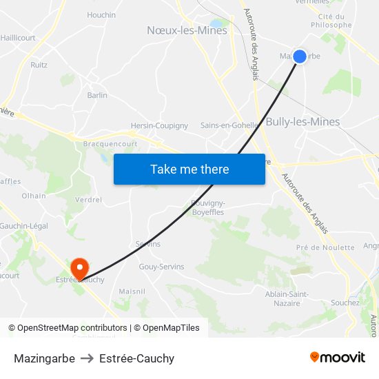 Mazingarbe to Estrée-Cauchy map