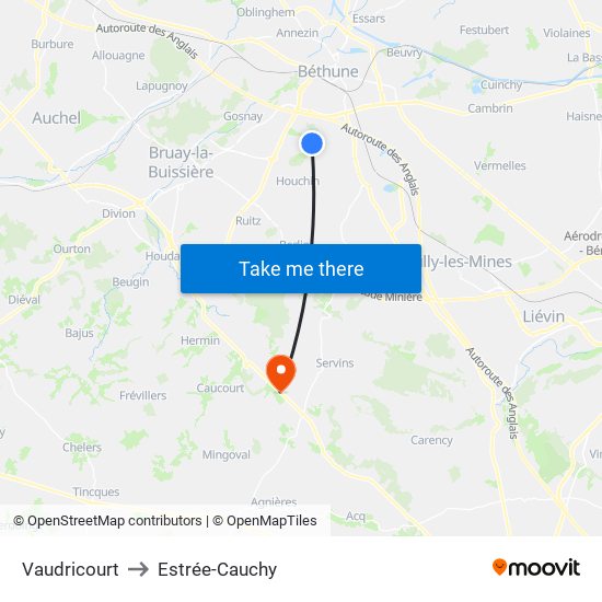 Vaudricourt to Estrée-Cauchy map