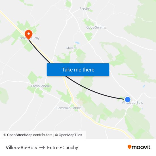 Villers-Au-Bois to Estrée-Cauchy map