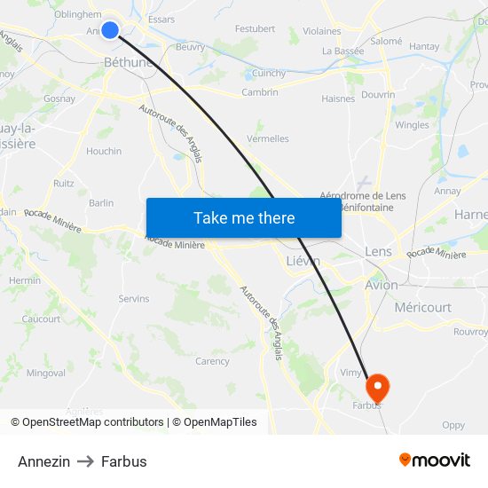 Annezin to Farbus map