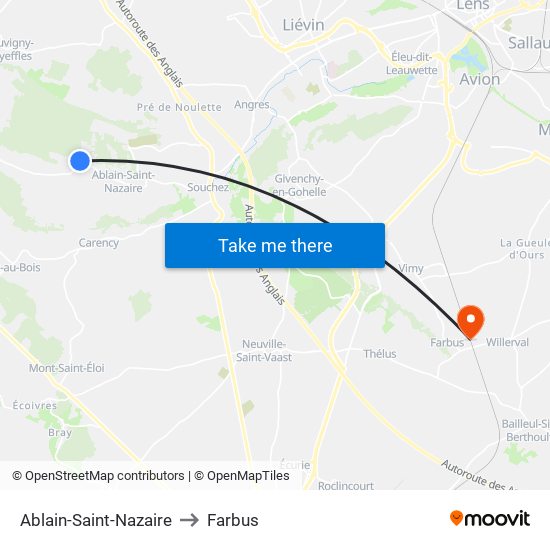 Ablain-Saint-Nazaire to Farbus map