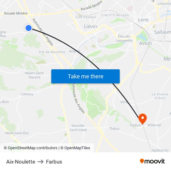 Aix-Noulette to Farbus map