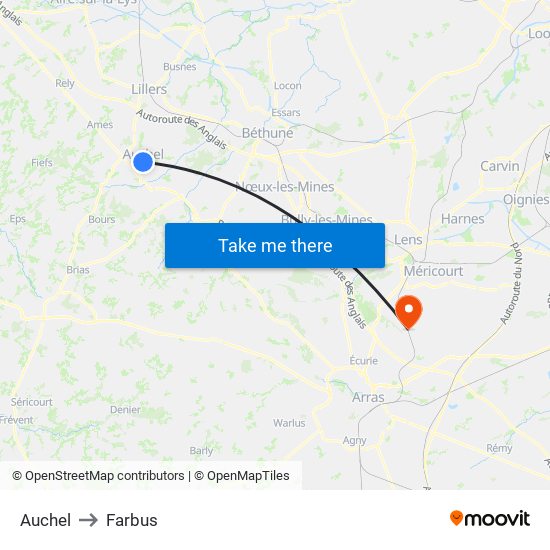 Auchel to Farbus map