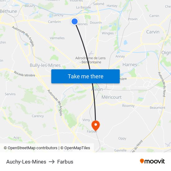 Auchy-Les-Mines to Farbus map