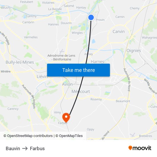 Bauvin to Farbus map