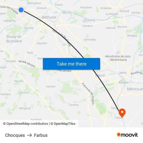 Chocques to Farbus map