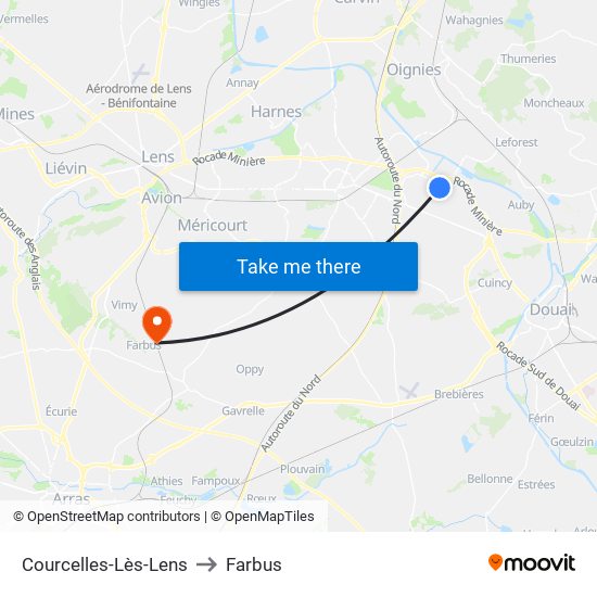 Courcelles-Lès-Lens to Farbus map