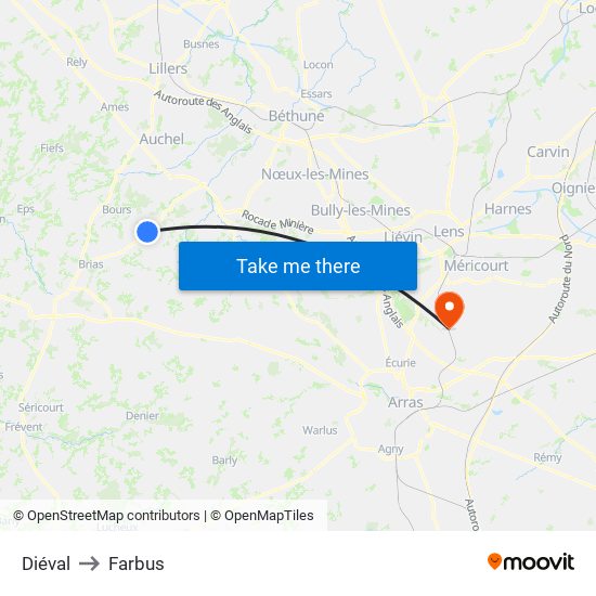 Diéval to Farbus map