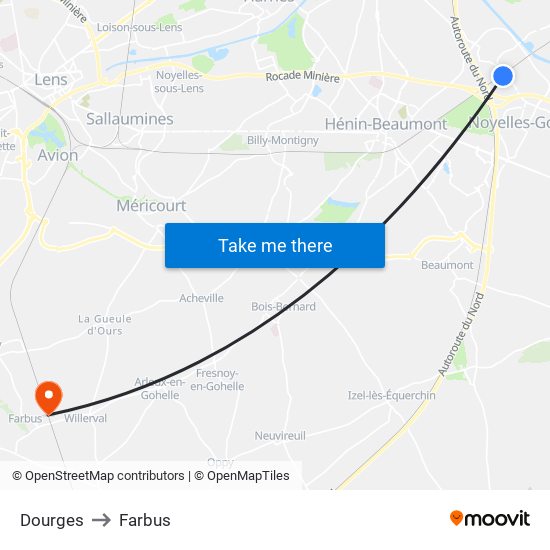 Dourges to Farbus map